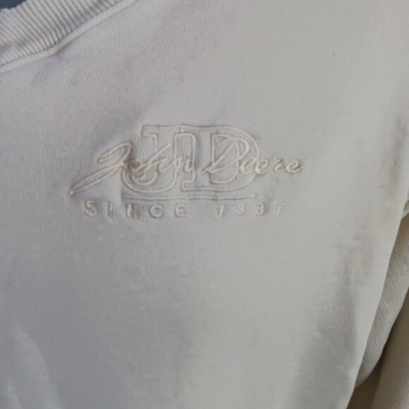 Vintage Medium Sweatshirt John Deere Cream Pullover Embroidered Logo 1990's Farm - Picture 3 of 8